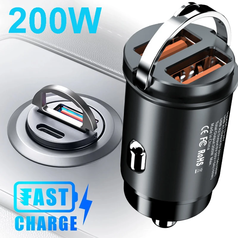 

200W QC3.0 PD Car Charger 5A Fast Charing 2 Port 12-24V Cigarette Socket Lighter Car USBC Charger for IPhone Power Adapter