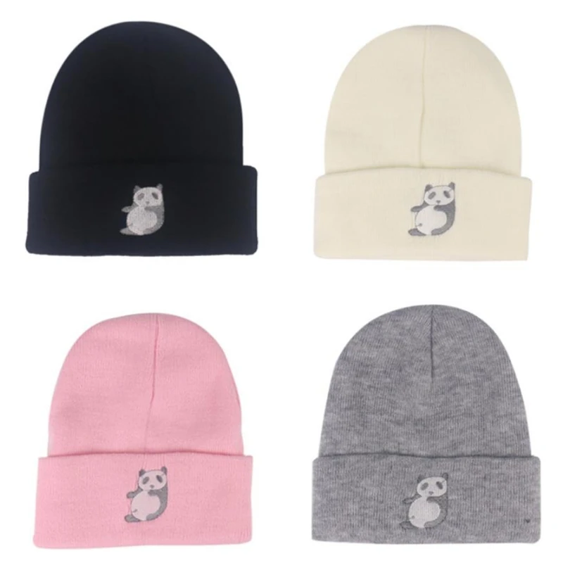 

Мода мультфильм панда вышивка вязаная шапка Curl Hat осень зима теплая шапка