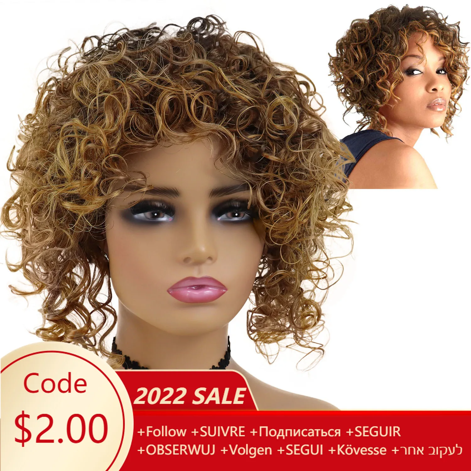 

GNIMEGIL Synthetic Short Wig for Women Brown Afro Kinky Curly Haircut Mommy Female Cosplay Party Halloween Costume Daily Use Wig