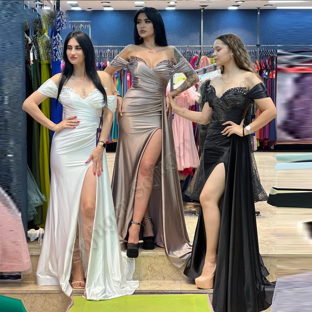 

SOFUGE Arabia Prom Dresses Off The Shoulder Satin Beaded Dubai Mermaid Evening Gowns Slit Women Custom Made Robes De Soirée