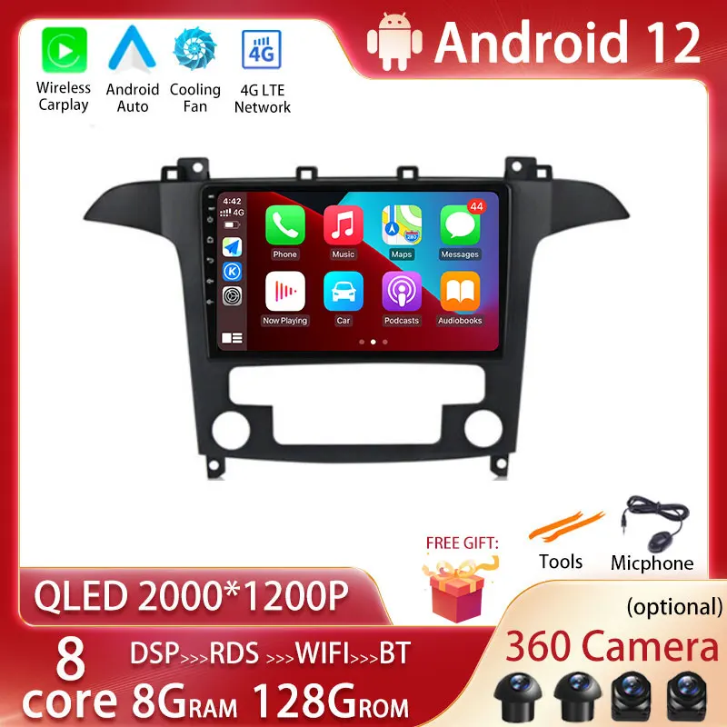 

Android 12 для Ford S Max S-MAX 2007 - 2015 автомобильное радио, мультимедийный видеоплеер, навигация GPS, стерео Авто HU No 2Din 2 Din DVD
