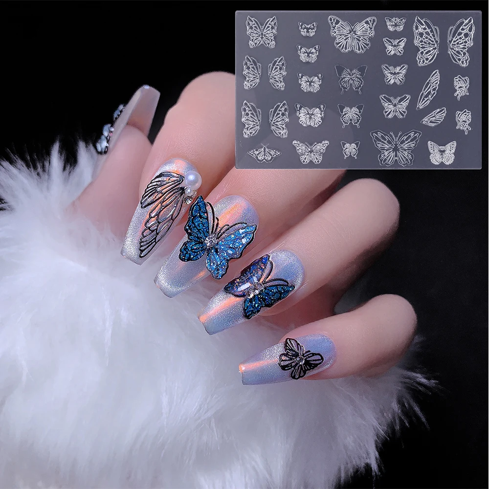 

Silicone Nail Mold Butterfly Template Acrylic Powder Carving 3D Relief Butterfly Nail Art DIY Women Beauty Manicure Decorations