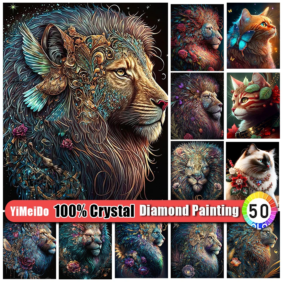 

YiMeiDo 100% Crystal 5D DIY Diamond Painting Lion cat Kit Diamond Embroidery Animal Full Mosaic rhinestone Art picture New 2023
