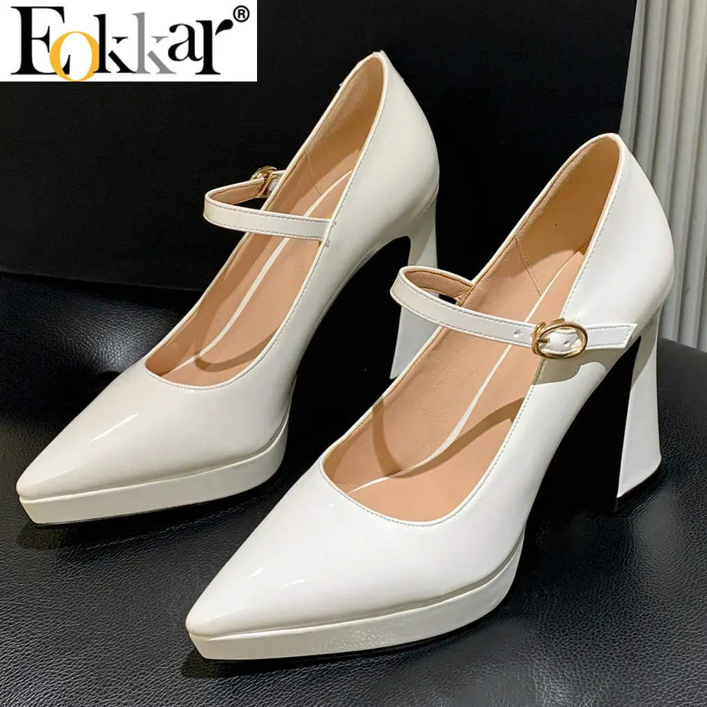 Женские лакированные туфли Eokkar Туфли Мэри Джейн на высоком блочном каблуке 8 5 см
