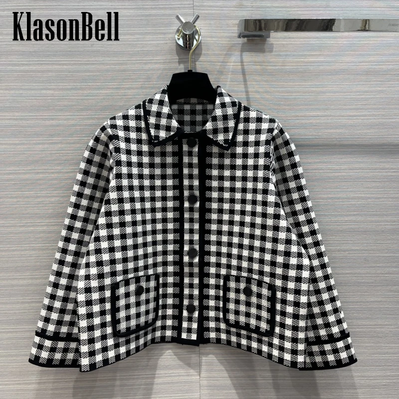 

8.12 KlasonBell Luxury Fashion Contrast Color Plaid Loose Knitted Short Jacket Women