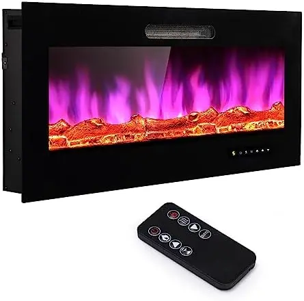 

Fireplace Insert Mounted Fireplace Heater Recessed Fireplaces with Remote, Timer, 750-1500W, Adjustable Flame Color, Log Set &