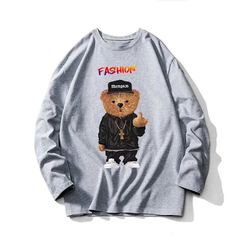 

Oversized New Fashion Man T Shirts Bear Print Long Sleeve Cotton Brand Tops Spring Summer Men's Clothing Tees Free Shipping