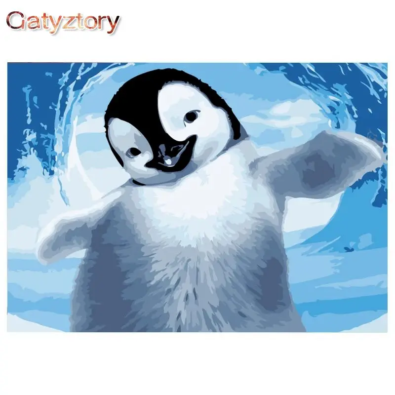 

GATYZTORY Painting By Numbers Kits For Kids Cartoon Penguin Animal Oil Picture By Number 60x75cm Framed Unique Gift Home Decor