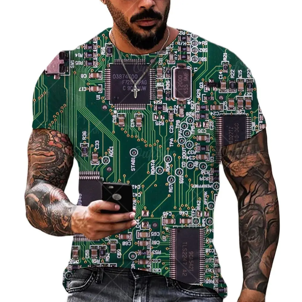 

2022 New Men's T-Shirt, 3D Electronic Chip Printed T-Shirt, Street Hip-Hop Short Sleeve Shirt, Harajuku, Punk, Unisex T-Shirt
