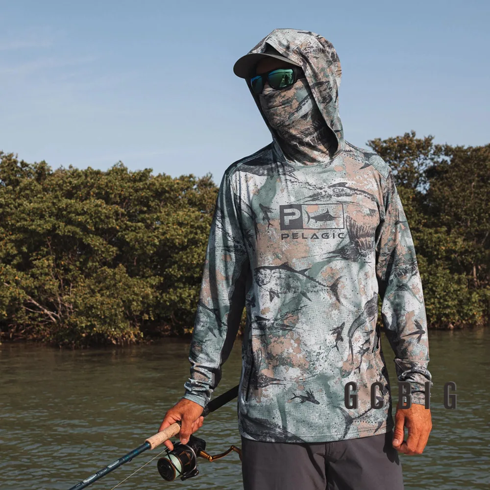 

2023 Summer Outdoor Fishing Mask Hooded Fishing Cloth Men's UV Resistant Fishing Long Sleeved Shirt Milk Silk Fabric Customized
