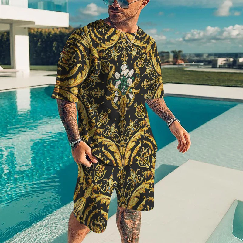 Men's Clothing Luxury Summer Suits with Shorts 3D Printed Designer T-Shirts Short Sleeve Casual Tracksuit Set Fashion Streetwear
