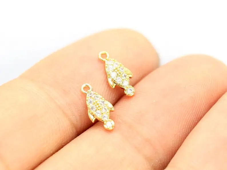 6 шт. Изящные подвески в виде маленькой рыбы из фианита, покрытые настоящим золотом, подвески для сережек, изготовление браслетов, брелок-подвеска, ювелирные изделия G069