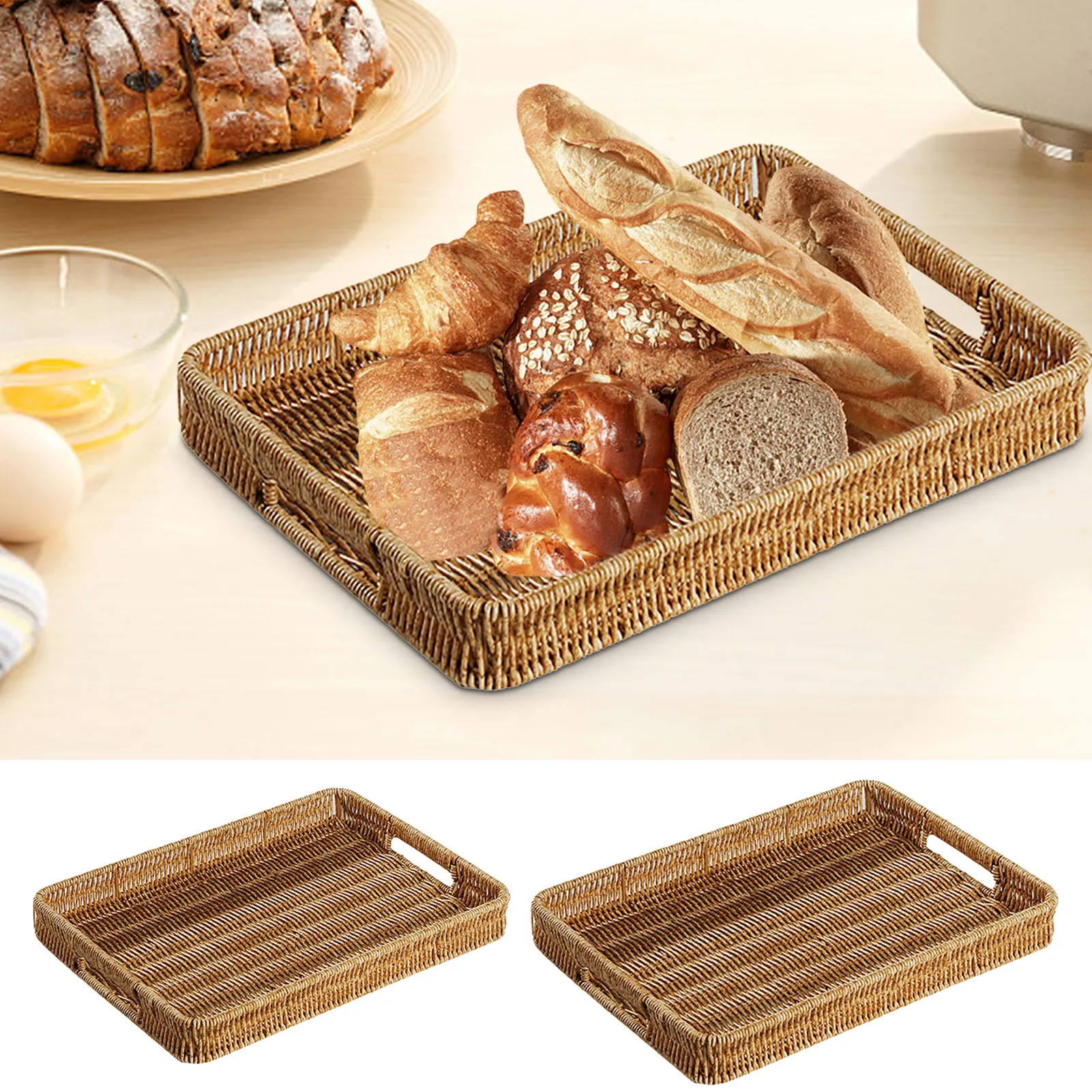 Rattan Tray Rectangular Woven Serving Tray Bathroom Tray Guest Towel Napkin Holder Wicker Decorative Serving Baskets For Bread