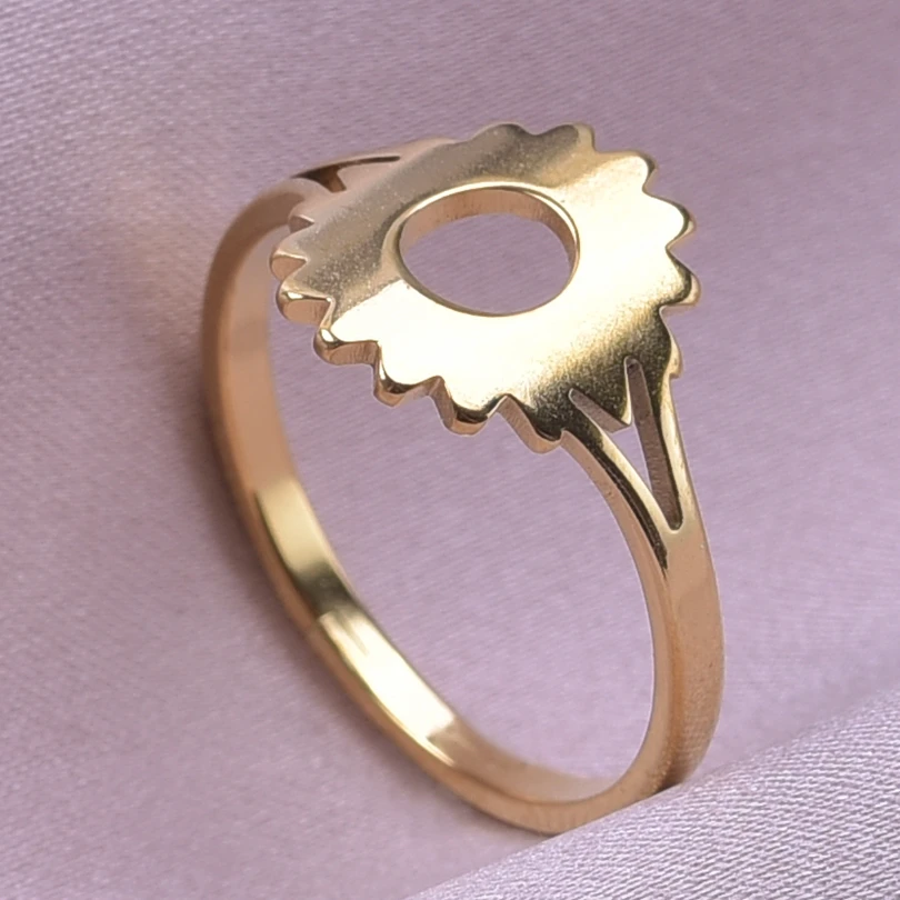 

Hollow Out Round Sun Flower Simple Fashion Stainless Steel Adjustable Rings For Women Men Accessories Open Ring Bague Femme Gift