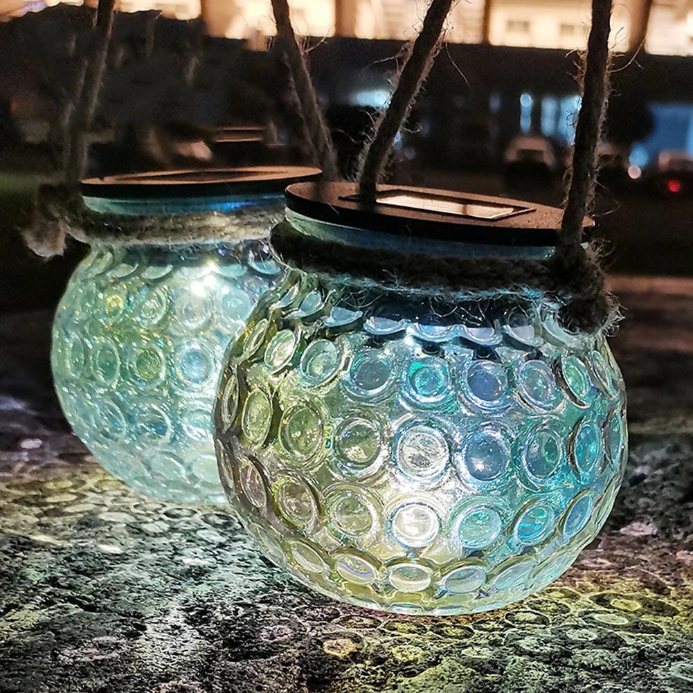 

Solar Powered Garden Yard Lights Outdoor Crack Glass Solar LED Lamp Hanging Lights Waterproof Lighting Lamp with Rope