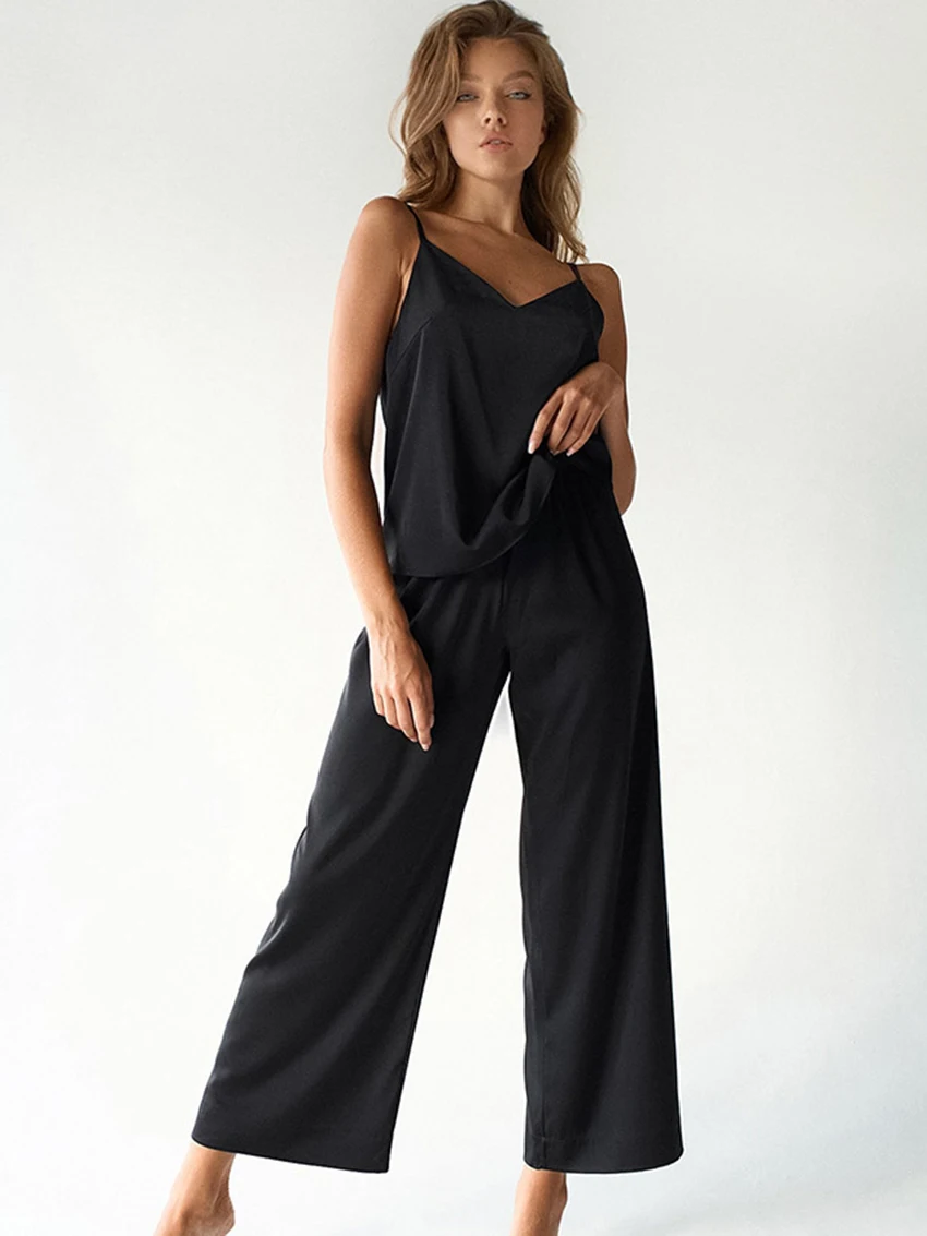 

Женская атласная пижама Marthaqiq, однотонные комплекты с тонкими бретельками, свободные брюки, женская одежда, сексуальная ночная одежда для женщин