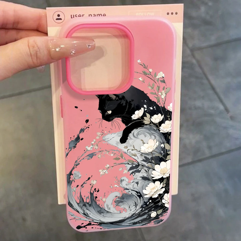 Чехол для iPhone 17 15 16 14 Pro Max Plus с художественным дизайном «Волна и кошка», а также для iPhone 13 11 12 ProMax XS XR 7 8 Plus, в конфетных цветах (art.: 3920d92fac5bd) - 3920d92fac5bd