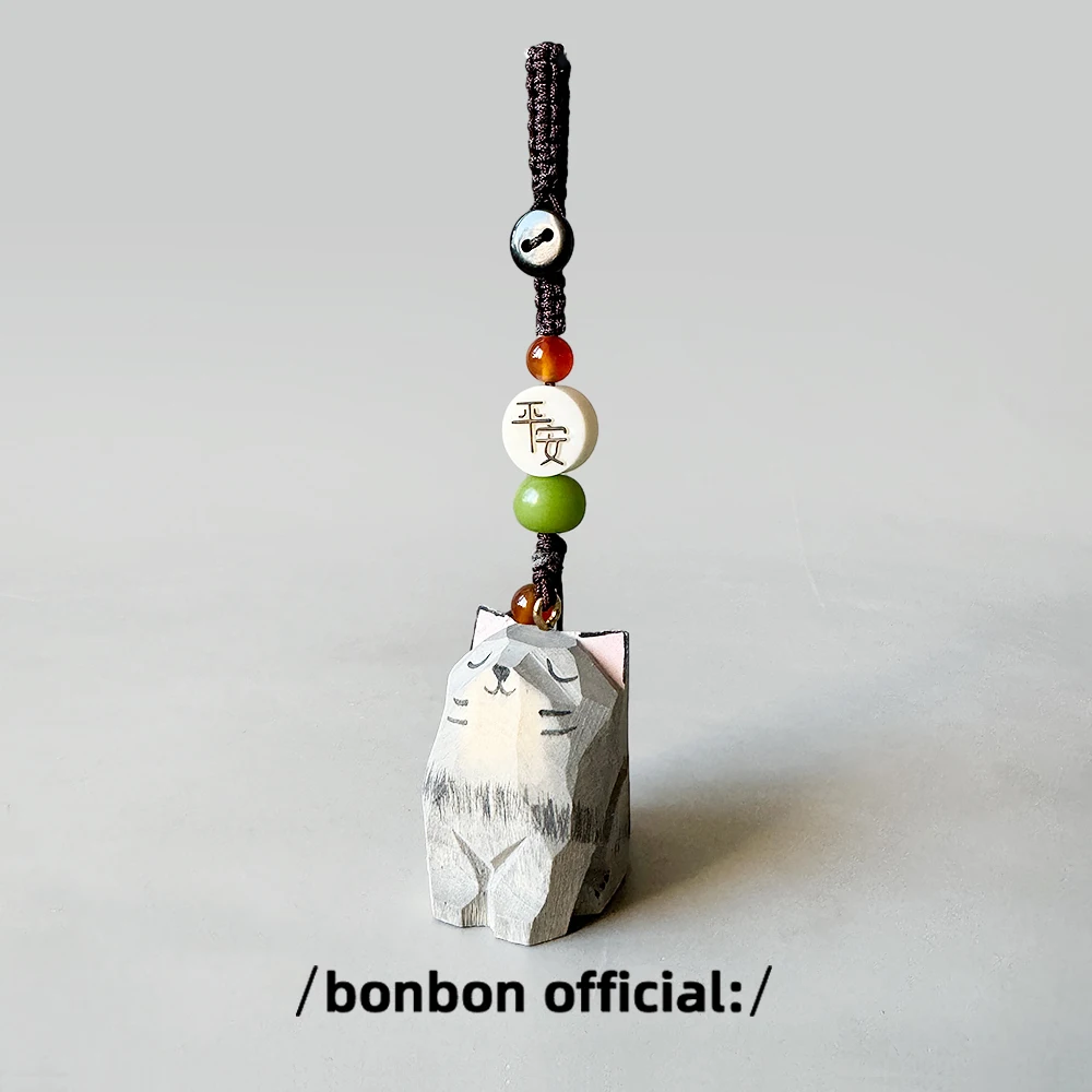 Ручная работа резьба по дереву кот оригинальный дизайн тканый брелок с синим