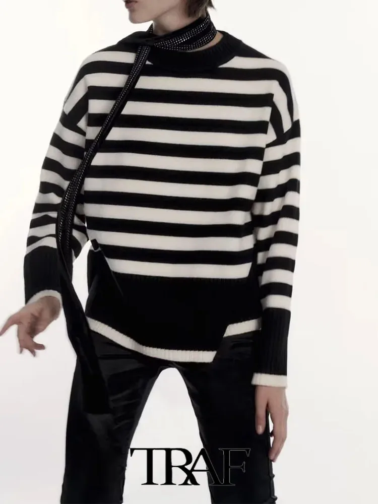 

Женский вязаный свитер в полоску, с круглым вырезом