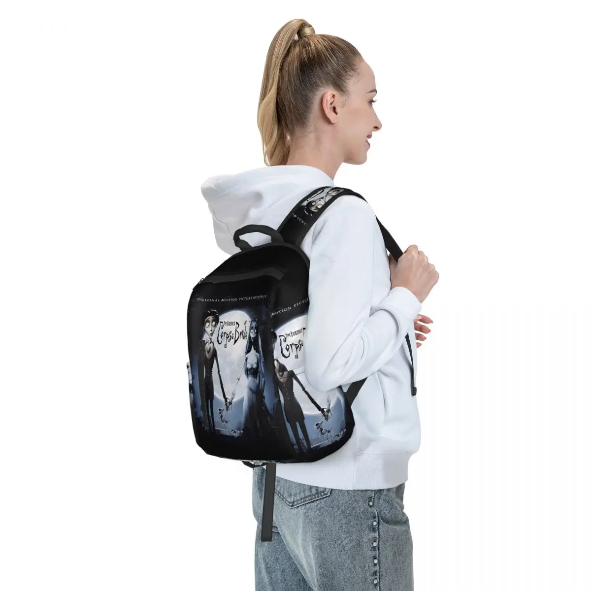 Фото Рюкзак Tim Burton's Corpse Bride Album Happy Student Backpack School Bag Hiking Travel Daypack для мальчиков и девочек, школьная сумка, сумка через плечо №4