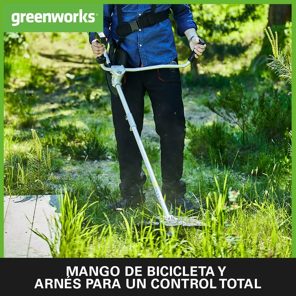 Фото Аккумуляторный кусторез Greenworks 40 В, бесщеточный двигатель, жгут проводов, регулируемая высота, ширина резания 40 см, нейлоновая резьба 2 мм №3