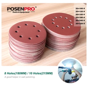 180mm225mm Sanding Disc Sandpaper Assorted holes 100120150180240320 Grit  For 180215 Electric Dry Wall Sander Polisher