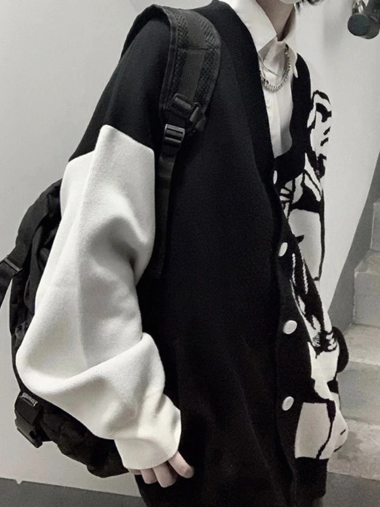 Женский свитер с принтом ангелов свободный трикотажный кардиган контрастных