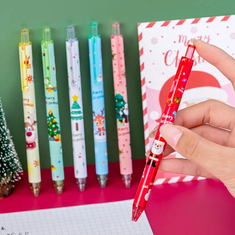 

6Pcs/Set 0.5mm Christmas Kawaii Press Gel Pen Black Ink Retractable Pen For Writing School Office Stationery Xmas Supplies
