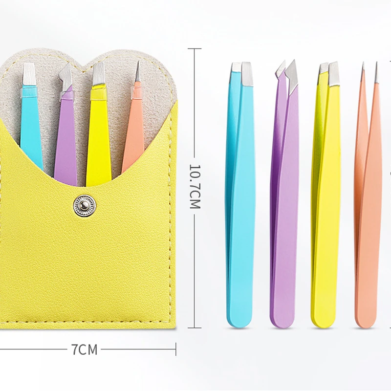 

4 шт., пинцеты для бровей, с кожаным чехлом