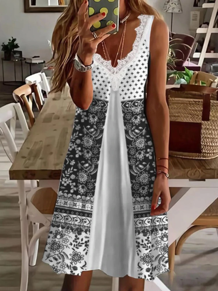 

Женское кружевное мини-платье с V-образным вырезом, без рукавов