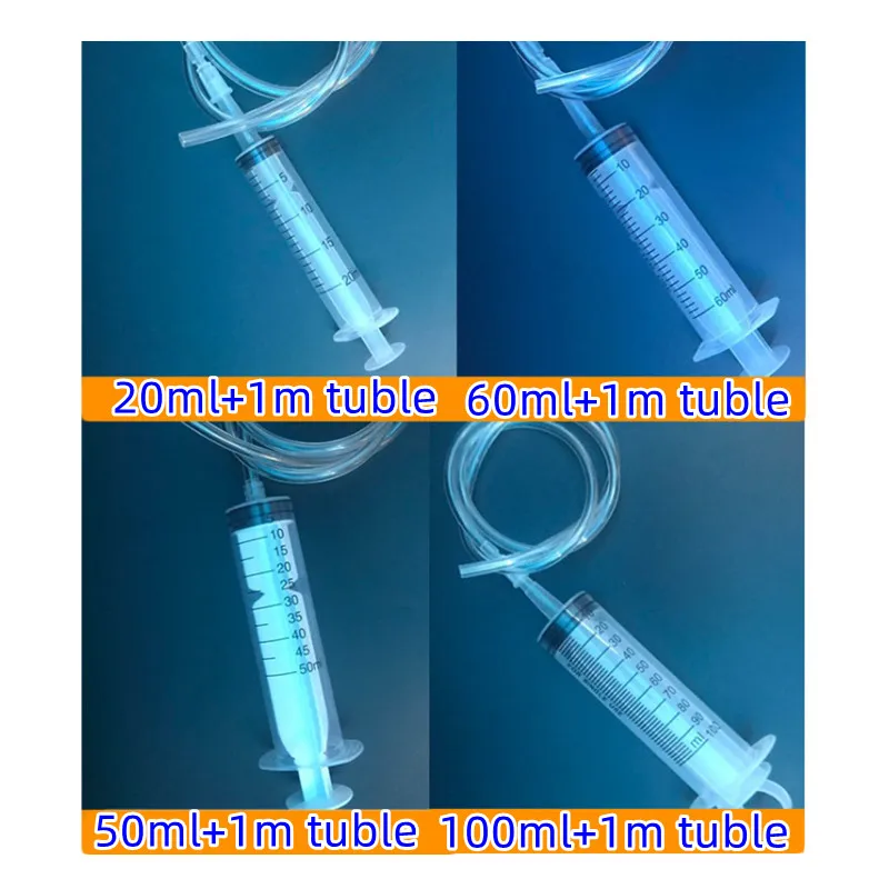 

20/60/100ML Large Capacity Plastic Syringe Reusable Washable Pump Syringe Measuring Suction Injector for Oil Fluid Water 1m Tube