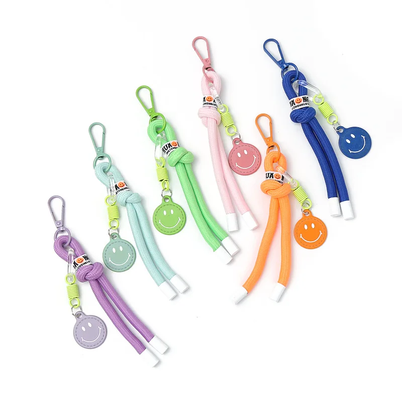 

Smiling Face Handmade Woven Backpacks And Straps Wholesale Color Simple Car Keychain Pendant Accessories
