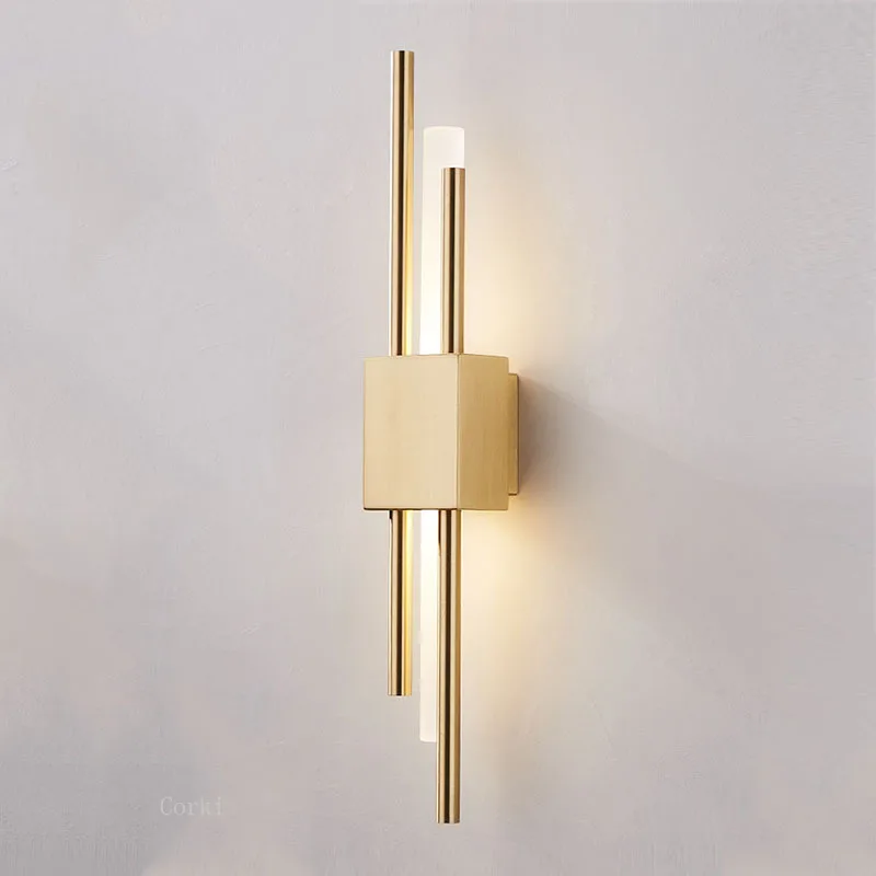 

Современная искусственная настенная лампа, черная и бронзовая, латунная, золотая, металлическая, акриловая трубка, настенное освещение для гостиной, декоративное бра