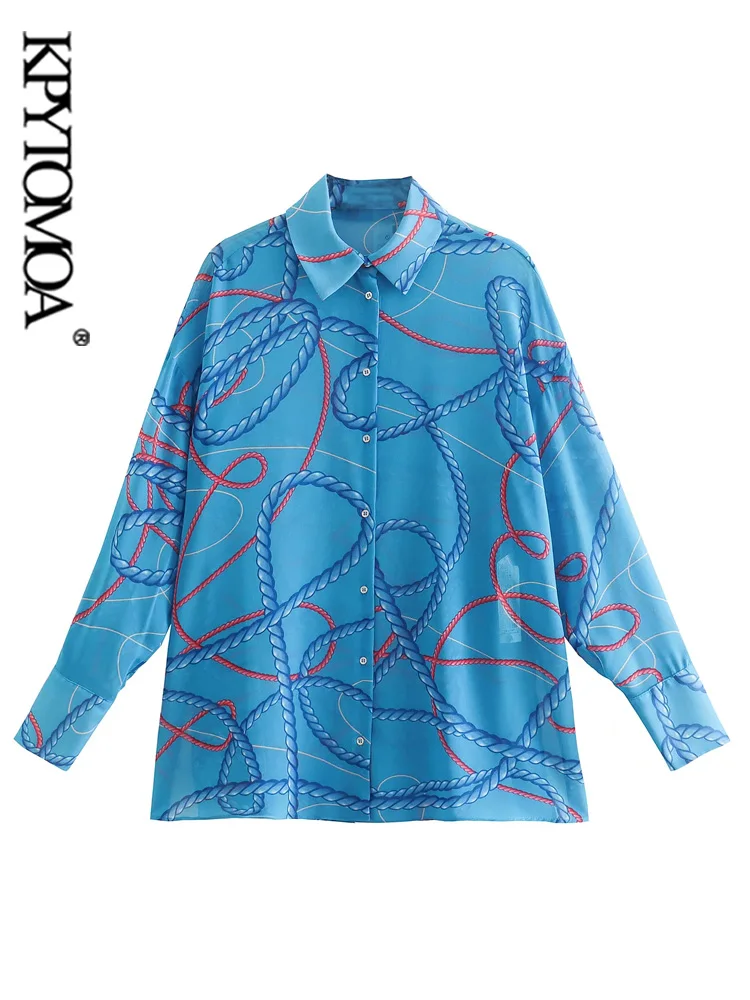 

KPYTOMOA женские Модные свободные рубашки с рисунком, винтажные женские блузки с длинным рукавом и пуговицами, блузы, шикарные топы