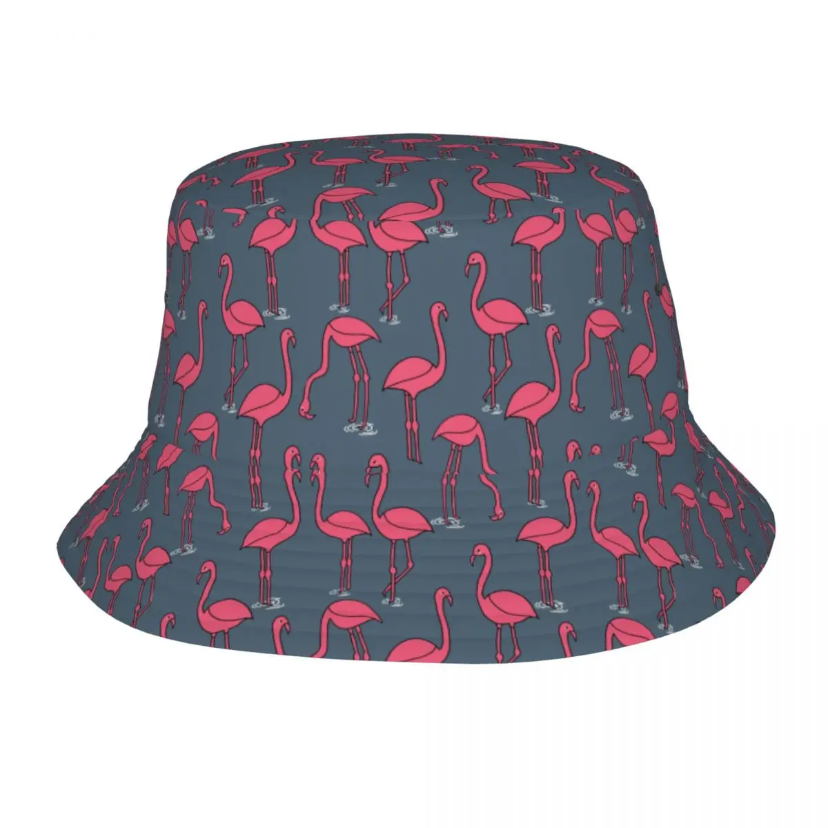

Custom Pink Flamingo Bird Bucket Hat for Women Men Print Summer Travel Beach Fisherman Cap