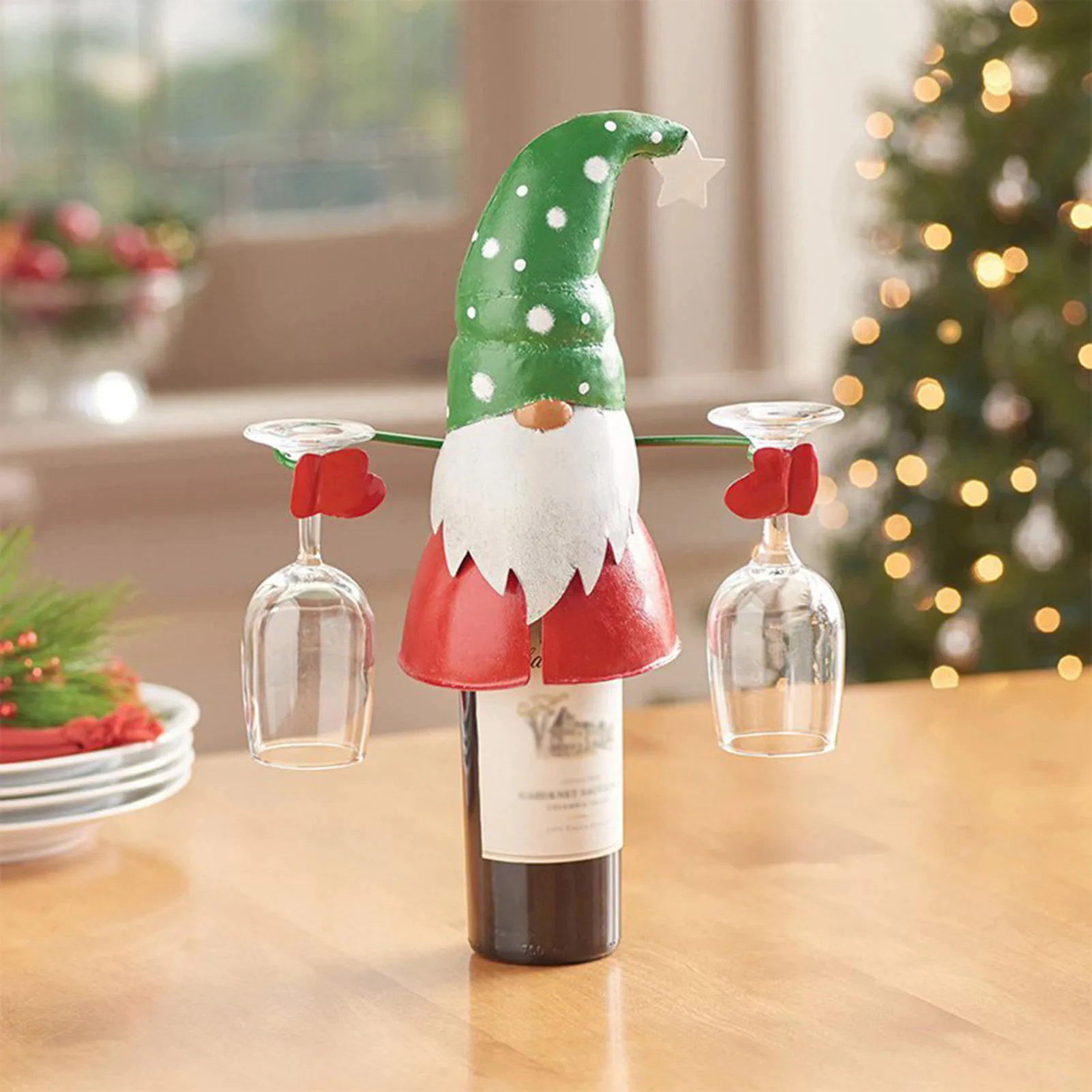 

Metal Wine Bottle Cover With 2 Glass Cup Holder Classic Christmas Decoration Unique Gift For Party Home Decor