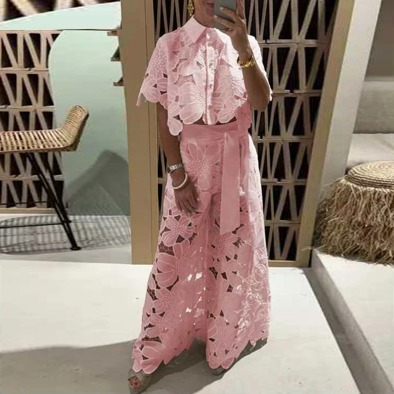 Весенний вязаный крючком комплект с цветочной вышивкой женский из 2 предметов