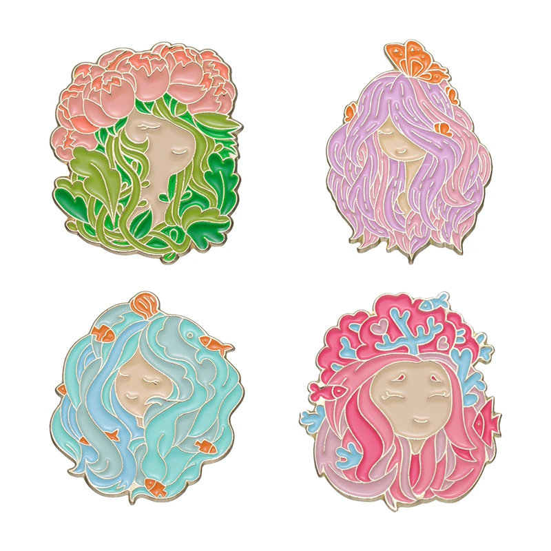

4pcs/Set Flowers Butterfly Girl Enamel Brooches Pretty Pins Clothes Backpack Lapel Badges Fashion Jewelry Accessories Gifts