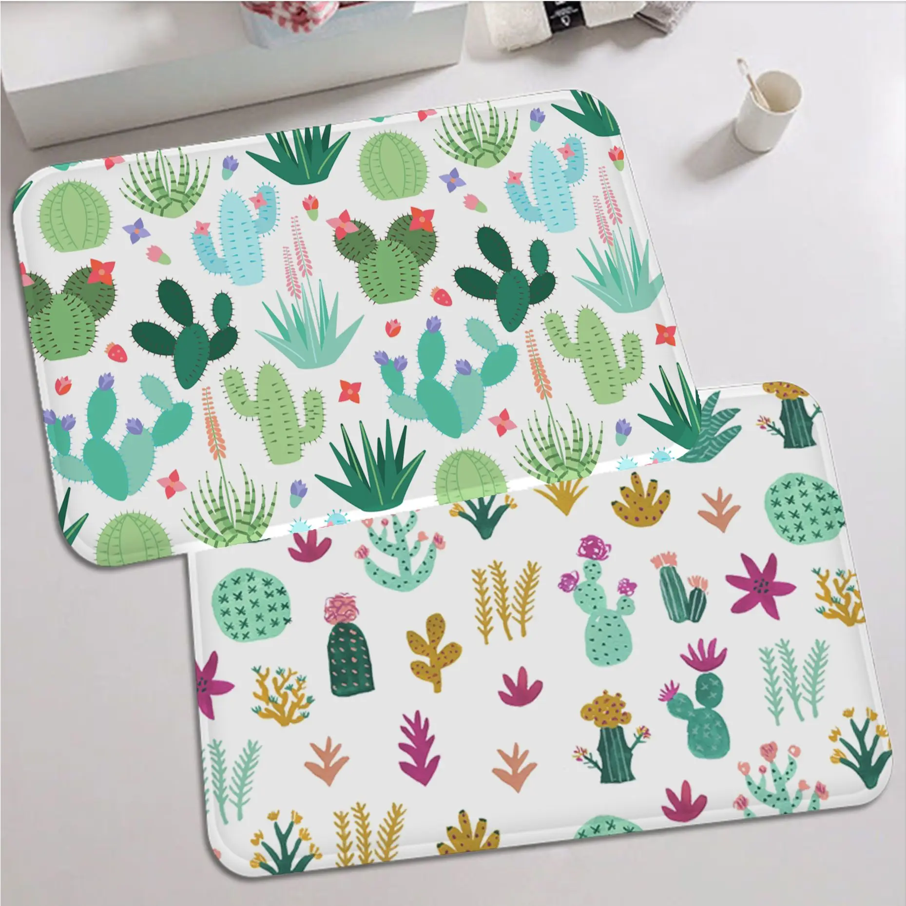 

Cartoon Cactus Bath Mat Washable Non-Slip Living Room Sofa Chairs Area Mat Kitchen Modern Home Decor