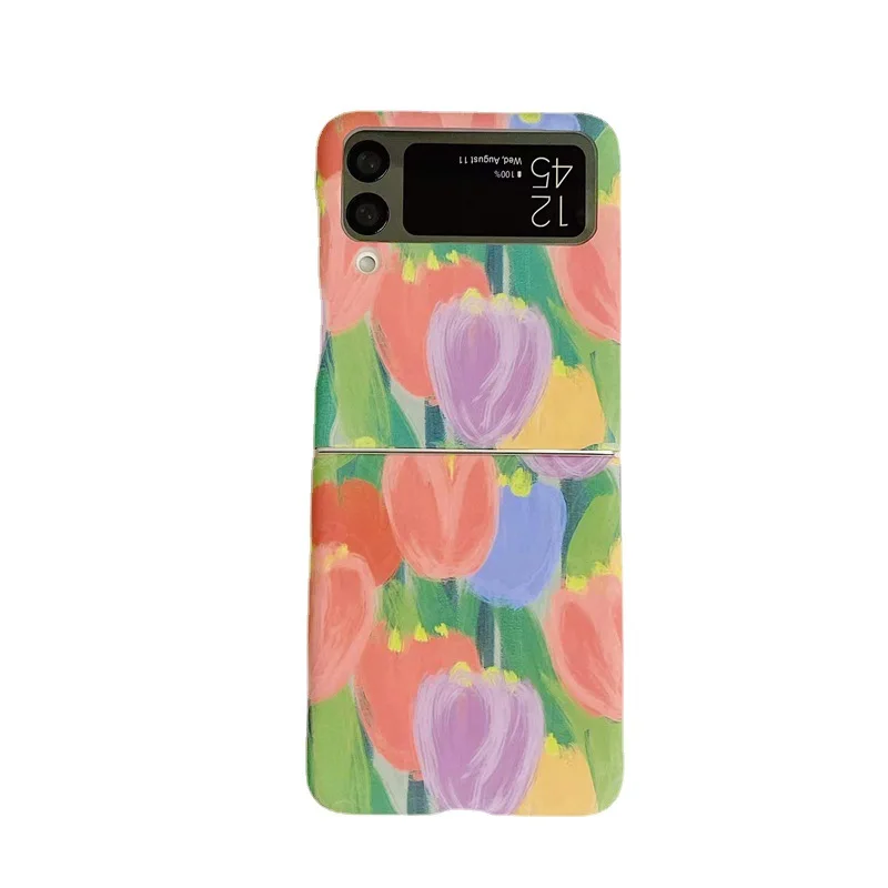 new tulip flowers case for samsung galaxy z flip 3 cover pc hard phone case for samsung galaxy z flip 3 back cover shell free global shipping