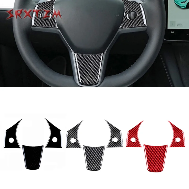 

Carbon Fiber Car Steering Wheel Cover Trim For Tesla Model 3 2017-2022 Model Y 2020+ Interior Accessories