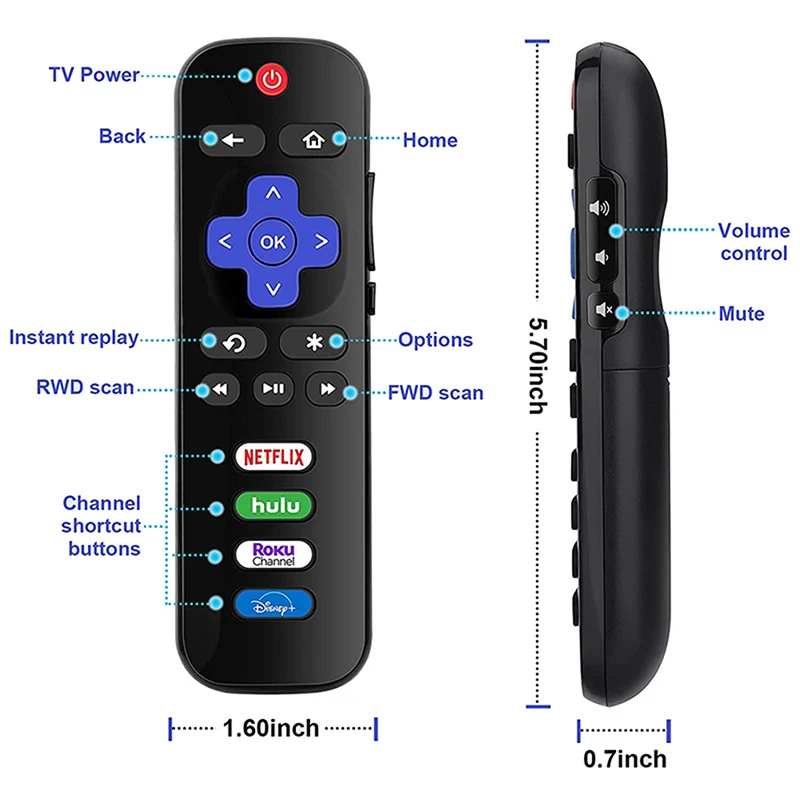 

1PC Replacement RC280 RC282 Remote Control For TCL Roku Smart LED TV Television with Buttons For Netflix Sling Hulu Direc TV