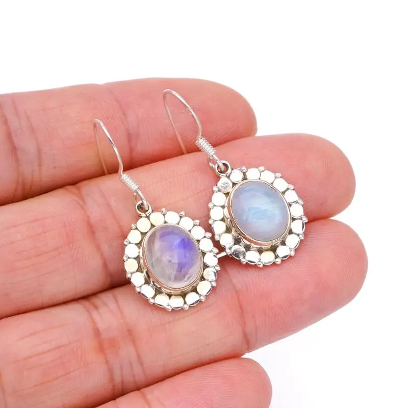 Серьги из серебра с лунным камнем 1/4 дюйма