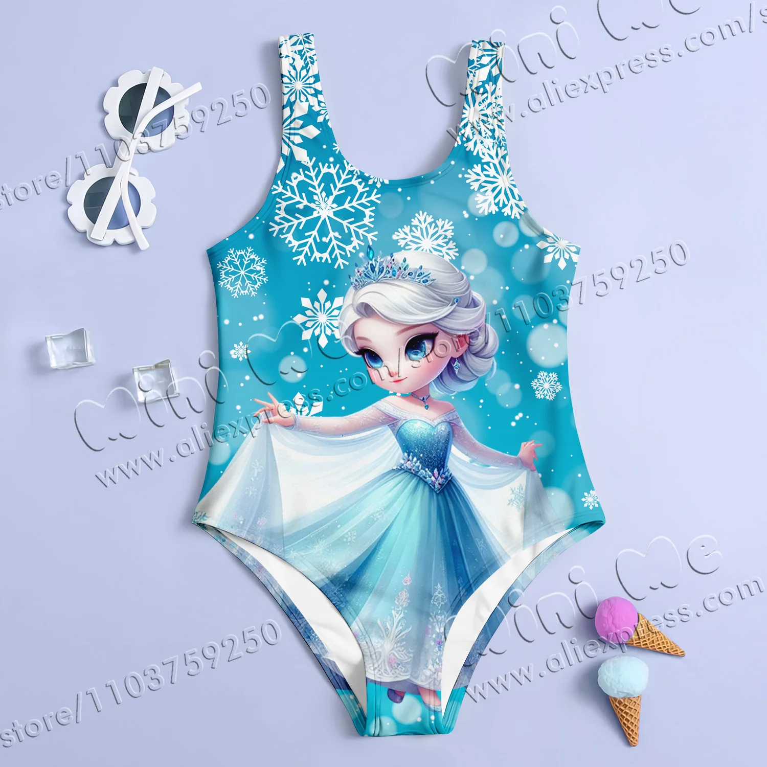 MINISO Летний Цельный Купальник Для Девочек Модный Принцессы С Мультяшным Принтом