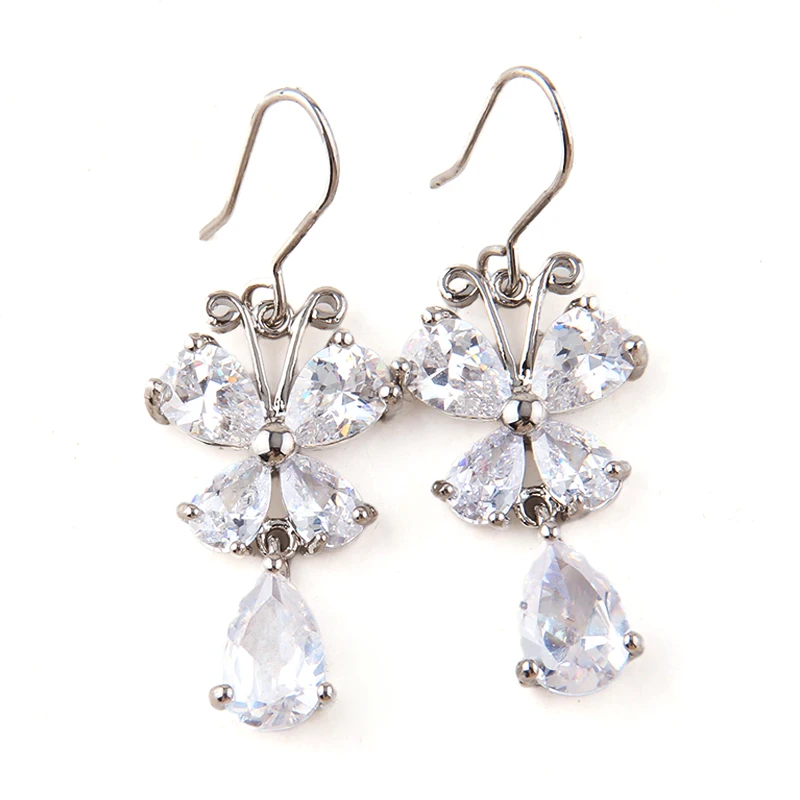 Free shipping Ladies Luxury Drop Earrings butterfly Cubic Zircon Earring Top Quality Nickel &amp Lead | Украшения и аксессуары