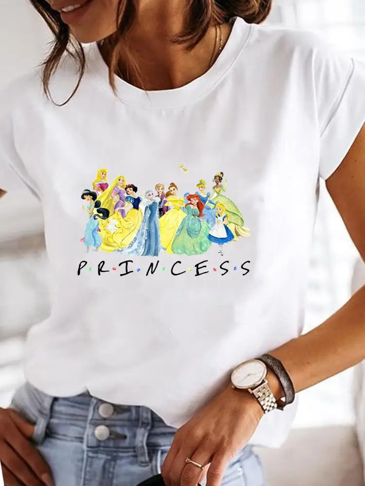 

Женская мультяшная одежда с изображением принцессы, футболка с графическим рисунком, топ, модная повседневная женская футболка с коротким рукавом и принтом мыши и ушей