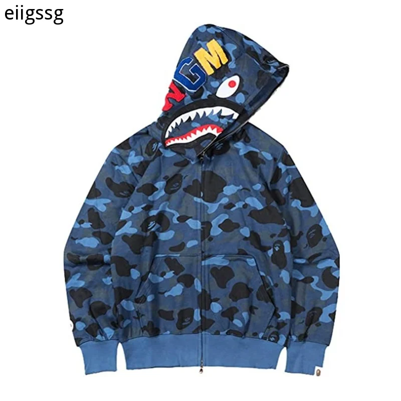 

3 Style Hoodies Winter Fashion Camouflage Couples Wear Hoody Casual Cardigan Hooded Bapes Shark Coat Streetwear Men Jacket 5XL