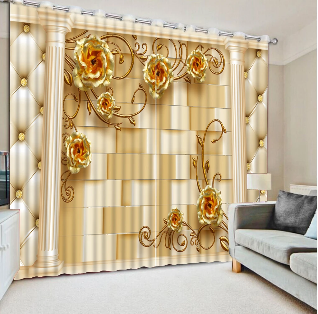 

Европейские Роскошные 3D занавески на окна, золотые и розовые занавески для гостиной, спальни, римские тканевые занавески с 3D фотопечатью