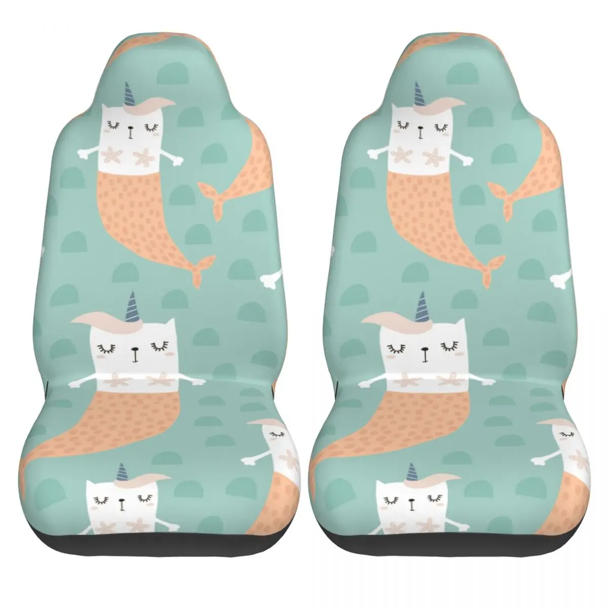 

Car Seat Cover Set Magic Cat Mermaid With Horn Polyester Universal Elastic Auto Interior Parts Accessories