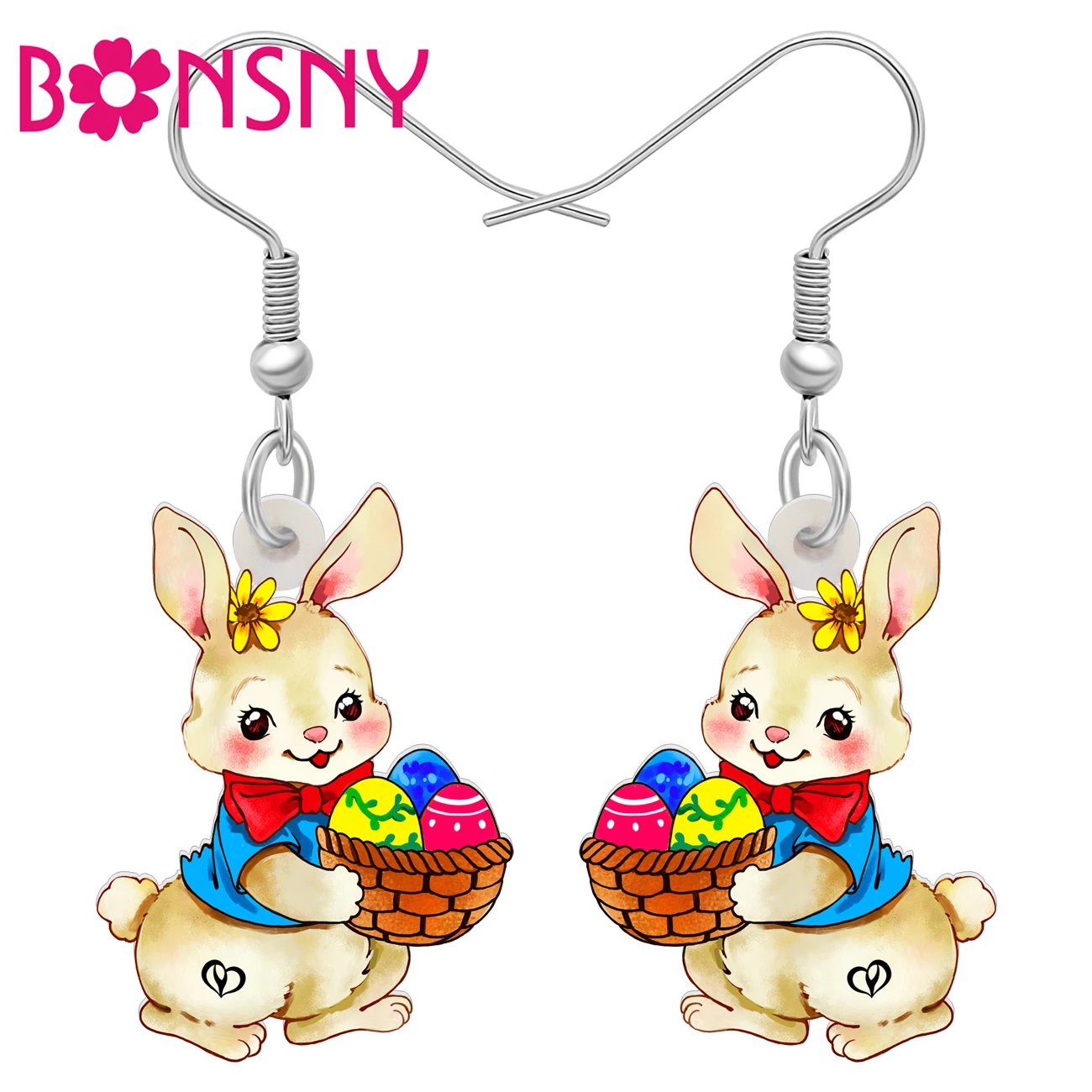 Bonsny акриловые пасхальные яйца корзины кролик серьги украшения милые Висячие